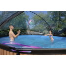 Piscina EXIT Wood ø450x122cm con pompa filtro a sabbia e copertura e pompa di calore - marrone