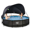 Piscina EXIT Black Wood &oslash;360x76cm con pompa filtro e pensilina - nero