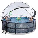 Piscina EXIT Stone ø427x122cm con pompa filtro a sabbia e copertura - grigio