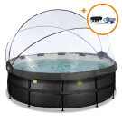 Piscina EXIT Black Leather ø427x122cm con pompa filtro a sabbia e copertura e set accessori - nero
