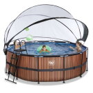 Piscina EXIT Wood &oslash;427x122cm con pompa filtro a sabbia e copertura - marrone