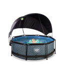 Piscina EXIT Stone &oslash;244x76cm con pompa filtro e pensilina - grigio
