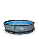 Piscina EXIT Stone &oslash;300x76cm con pompa filtro e pensilina - grigio