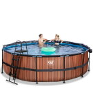 Piscina EXIT Wood ø488x122cm con pompa filtro a sabbia e copertura e pompa di calore - marrone