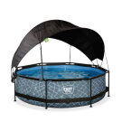 Piscina EXIT Stone &oslash;300x76cm con pompa filtro e pensilina - grigio