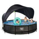 Piscina EXIT Black Wood &oslash;360x76cm con pompa filtro e pensilina - nero