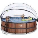 Piscina EXIT Wood ø488x122cm con pompa filtro a sabbia e copertura e pompa di calore - marrone