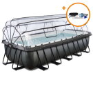 Piscina EXIT Black Leather 540x250x122cm con pompa filtro a sabbia e copertura e set accessori - nero