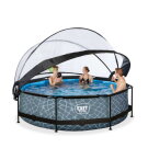 Piscina EXIT Stone ø300x76cm con pompa filtro e copertura - grigio