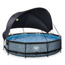 Piscina EXIT Stone &oslash;360x76cm con pompa filtro e pensilina - grigio