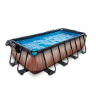 Piscina EXIT Wood 400x200x100cm con pompa filtro a sabbia e copertura e pompa di calore - marrone