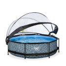 Piscina EXIT Stone ø300x76cm con pompa filtro e copertura - grigio
