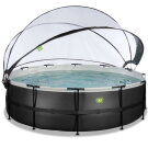 Piscina EXIT Black Leather &oslash;488x122cm con pompa filtro a sabbia e copertura - nero