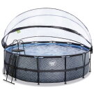 Piscina EXIT Stone &oslash;450x122cm con pompa filtro a sabbia e copertura e pompa di calore - grigio