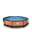 Piscina EXIT Wood &oslash;300x76cm con pompa filtro e pensilina - marrone