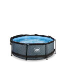 Piscina EXIT Stone &oslash;244x76cm con pompa filtro e pensilina - grigio