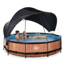 EXIT Wood pool ø360x76cm with filter pump and canopy - brown