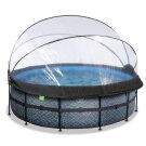 Piscina EXIT Stone ø427x122cm con pompa filtro a sabbia e copertura e pompa di calore - grigio