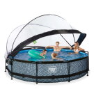 Piscina EXIT Stone ø360x76cm con pompa filtro e copertura - grigio