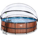 EXIT Wood pool ø488x122cm with sand filter pump and dome and heat pump - brown