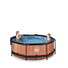 Piscina EXIT Wood &oslash;244x76cm con pompa filtro e pensilina - marrone