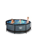 Piscina EXIT Stone &oslash;244x76cm con pompa filtro e pensilina - grigio