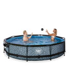 Piscina EXIT Stone ø360x76cm con pompa filtro e copertura - grigio