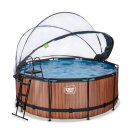 EXIT Wood pool ø360x122cm with sand filter pump and dome and heat pump - brown