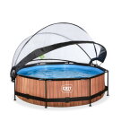 Piscina EXIT Wood &oslash;300x76cm con pompa filtro e copertura - marrone