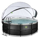 Piscina EXIT Black Leather &oslash;427x122cm con pompa filtro a sabbia e copertura e set accessori - nero