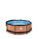 Piscina EXIT Wood &oslash;244x76cm con pompa filtro e pensilina - marrone