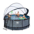 Piscina EXIT Stone ø360x122cm con pompa filtro a sabbia e copertura - grigio