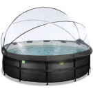 Piscina EXIT Black Leather ø488x122cm con pompa filtro a sabbia e copertura e pompa di calore - nero