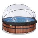 EXIT Wood pool ø427x122cm with sand filter pump and dome and heat pump - brown