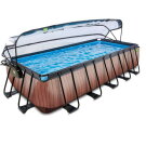Piscina EXIT Wood 540x250x122cm con pompa filtro a sabbia e copertura e pompa di calore - marrone
