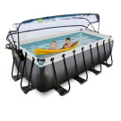Piscina EXIT Black Leather 400x200x122cm con pompa filtro a sabbia e copertura e pompa di calore - nero