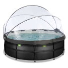 Piscina EXIT Black Leather ø427x122cm con pompa filtro a sabbia e copertura - nero