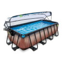 Piscina EXIT Wood 400x200x100cm con pompa filtro a sabbia e copertura e pompa di calore - marrone