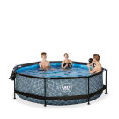 Piscina EXIT Stone ø300x76cm con pompa filtro e copertura - grigio