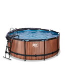 Piscina EXIT Wood ø360x122cm con pompa filtro a sabbia e copertura e pompa di calore - marrone