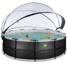 Piscina EXIT Black Leather ø488x122cm con pompa filtro a sabbia e copertura e pompa di calore - nero