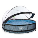 Piscina EXIT Stone ø360x76cm con pompa filtro e copertura - grigio