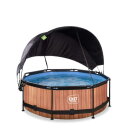 Piscina EXIT Wood &oslash;244x76cm con pompa filtro e pensilina - marrone