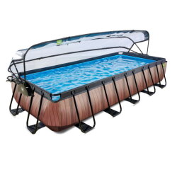 Piscina EXIT Wood 540x250x100cm con pompa filtro a sabbia e copertura - marrone