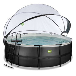 Piscina EXIT Black Leather &oslash;427x122cm con pompa filtro a sabbia e copertura - nero
