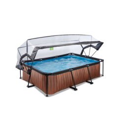 Piscina EXIT Wood 220x150x65cm con pompa filtro e copertura - marrone