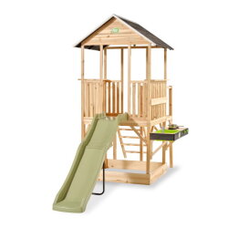 Casetta da gioco in legno per bambini EXIT Panorama 550 con scivolo, cucina giocattolo e sabbiera