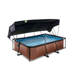 Piscina EXIT Wood 220x150x65cm con pompa filtro e pensilina - marrone