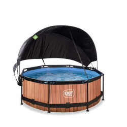 Piscina EXIT Wood ø244x76cm con pompa filtro e pensilina - marrone