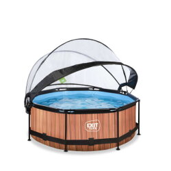Piscina EXIT Wood ø244x76cm con pompa filtro e copertura - marrone